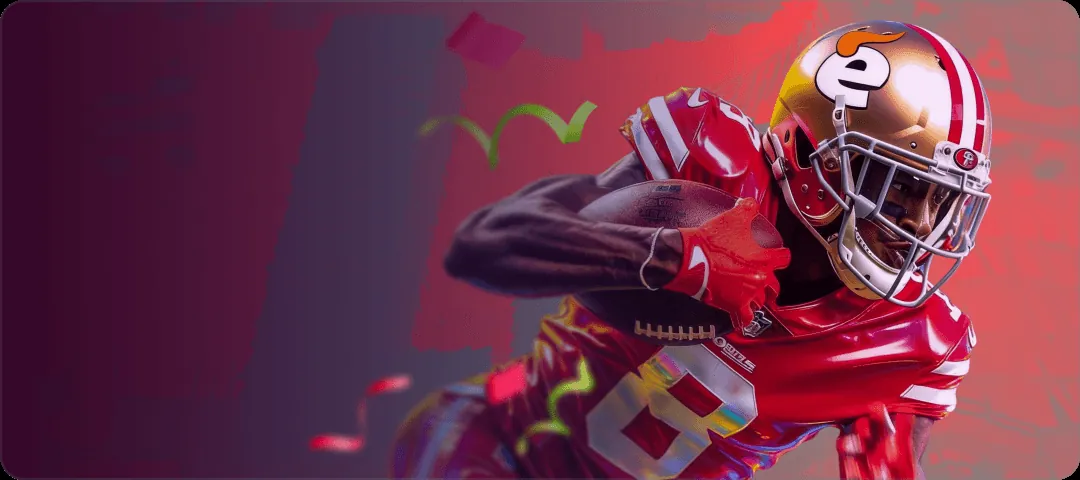 Jugador de futbol americano con casco rojo y el emblema Le en el lateral